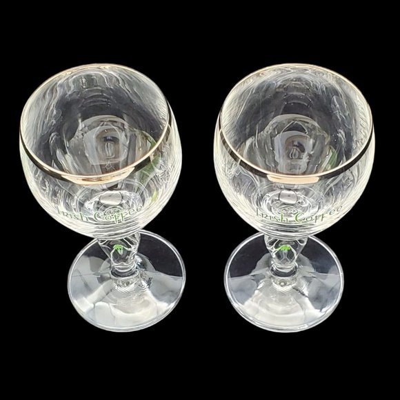 IRISH COFFEE Stemware Footed ‎ Wine Glass Shamrock In Stem  Crystal Set 2 - Picture 4 of 4